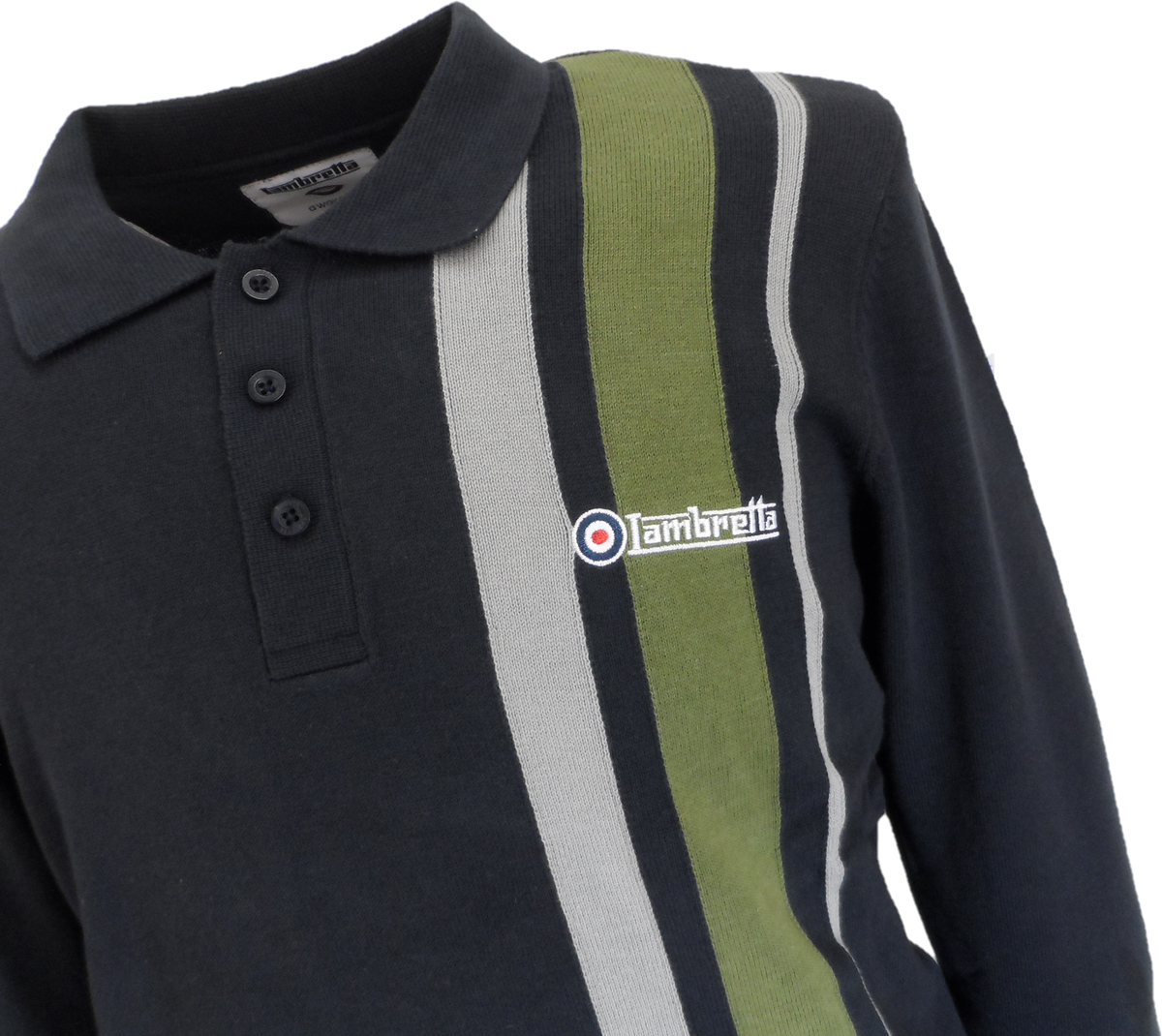 Lambretta Mens Navy Striped Knitted Polo Shirt