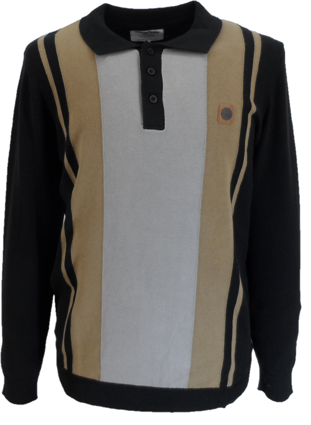 Lambretta Mens Black Grey Striped Knitted Polo Shirt