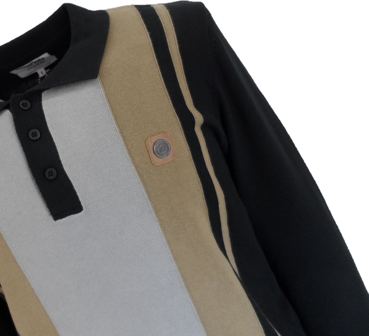 Lambretta Mens Black Grey Striped Knitted Polo Shirt