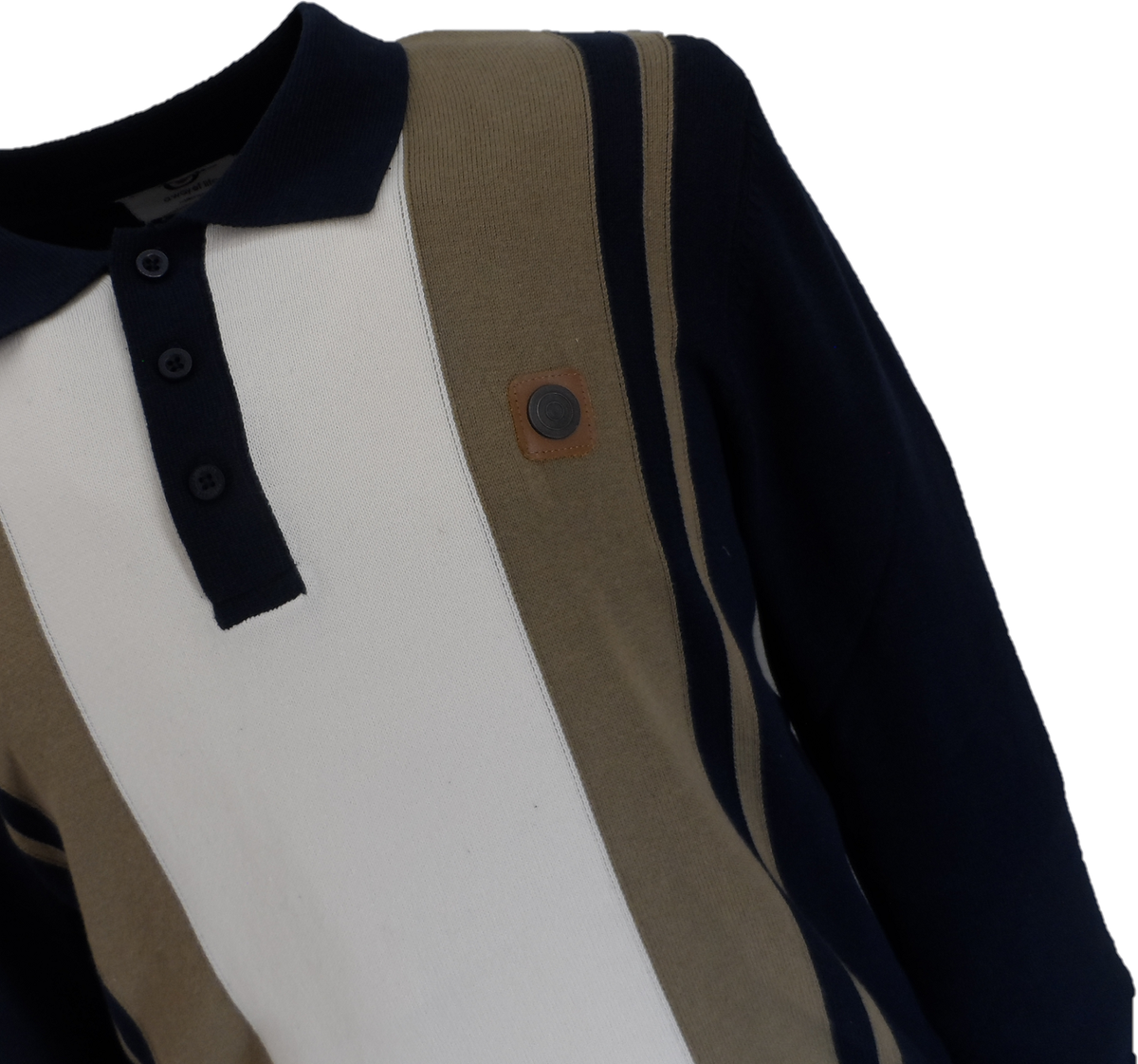 Lambretta Mens DK Navy/Grey Striped Knitted Polo Shirt