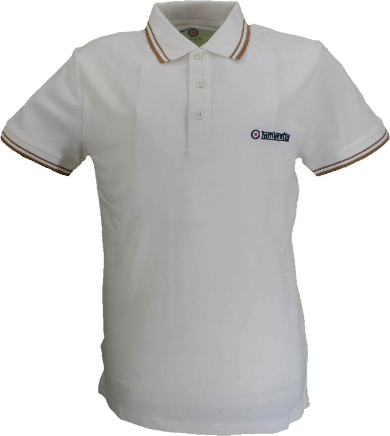 Lambretta Men`s Jet Stream/Tan Tipped Tipped 100% Cotton Polo Shirts