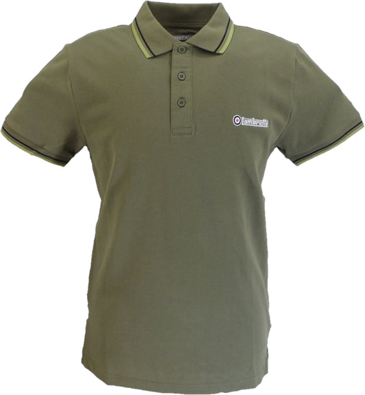 Lambretta Men`s Khaki Black/Sage Tipped Tipped 100% Cotton Polo Shirts