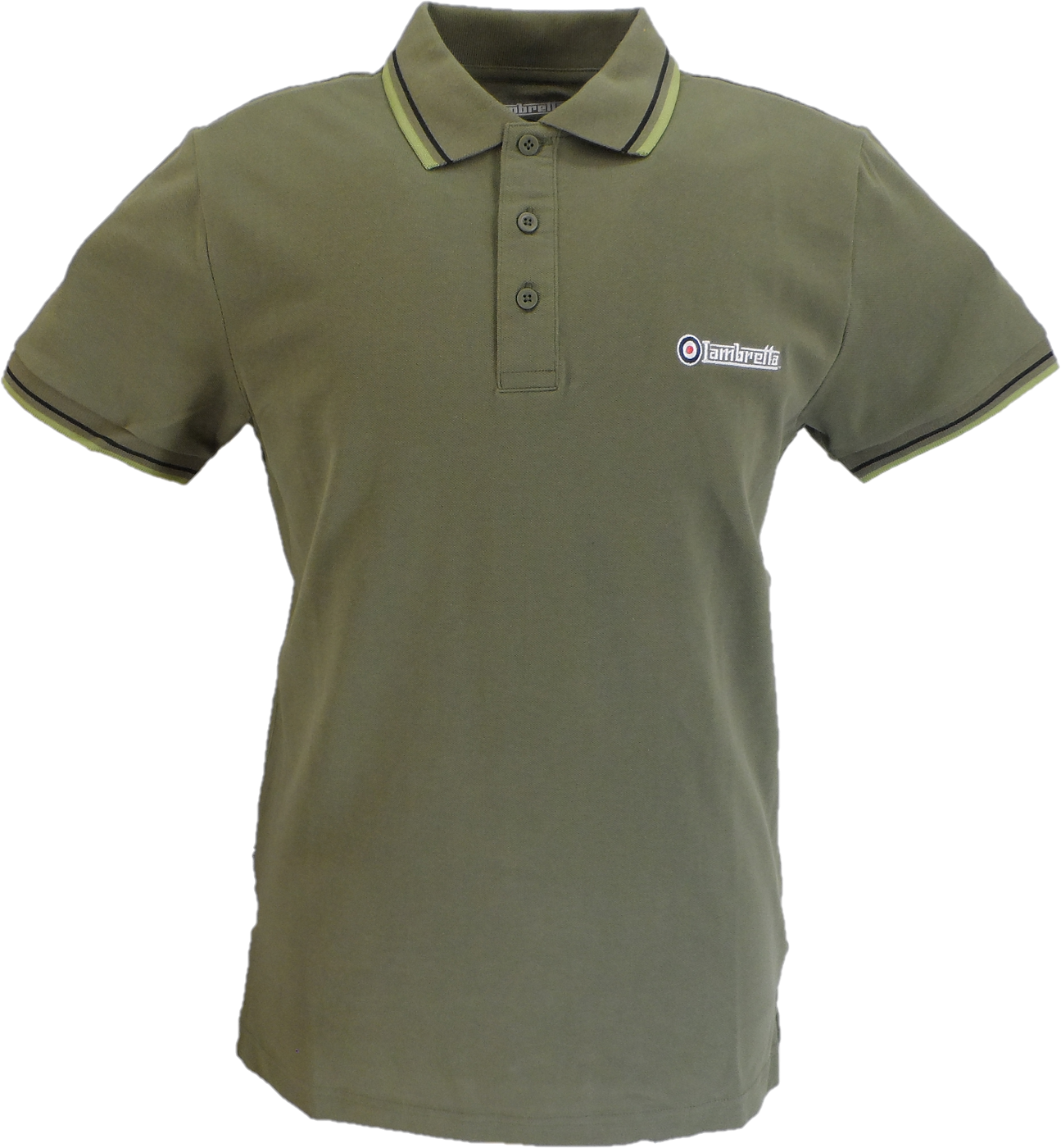 Lambretta Men`s Khaki Black/Sage Tipped Tipped 100% Cotton Polo Shirts