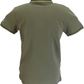 An olive green short-sleeve polo shirt shown from the back, featuring a thin lime green stripe accent on the collar and sleeve cuffs.