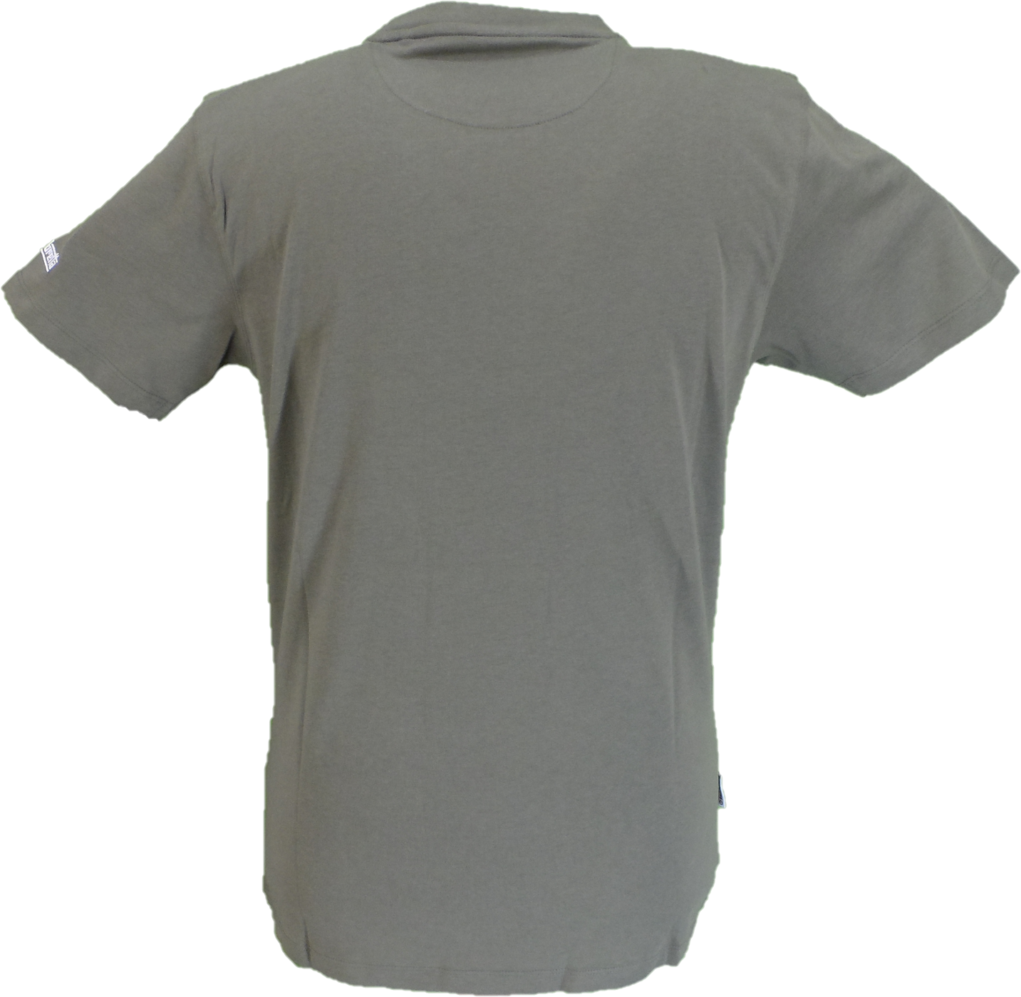 A short-sleeve crewneck t-shirt in a solid gray color, shown from the back on a plain white background.