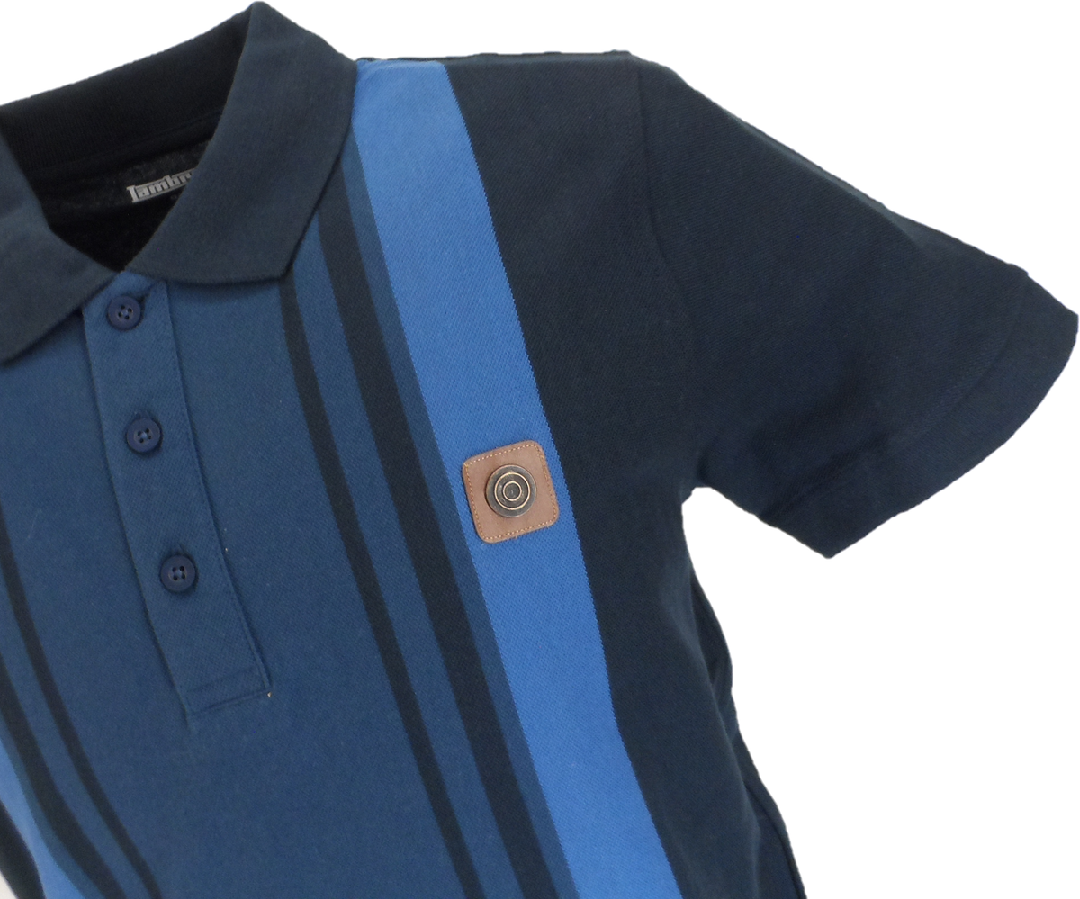 Lambretta Navy Ocean Retro Striped Polo Shirts