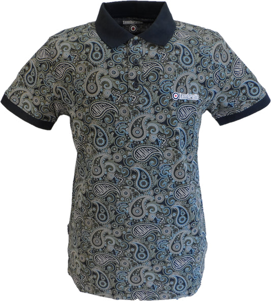 Lambretta Navy Blue/Grey Paisley Print Polo Shirts