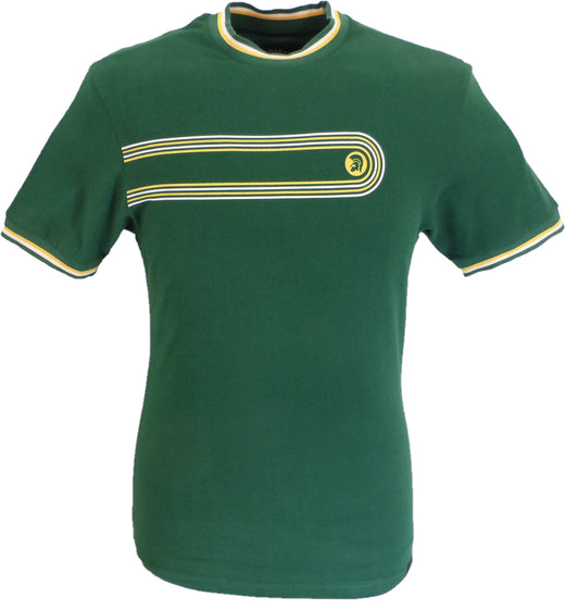 Trojan Mens Green Retro Print Ringer T Shirt