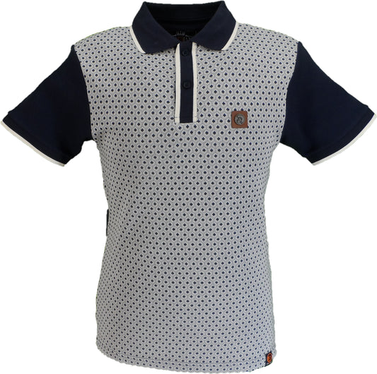 Trojan Mens Navy Motif Jacquard Panel Polo Shirt