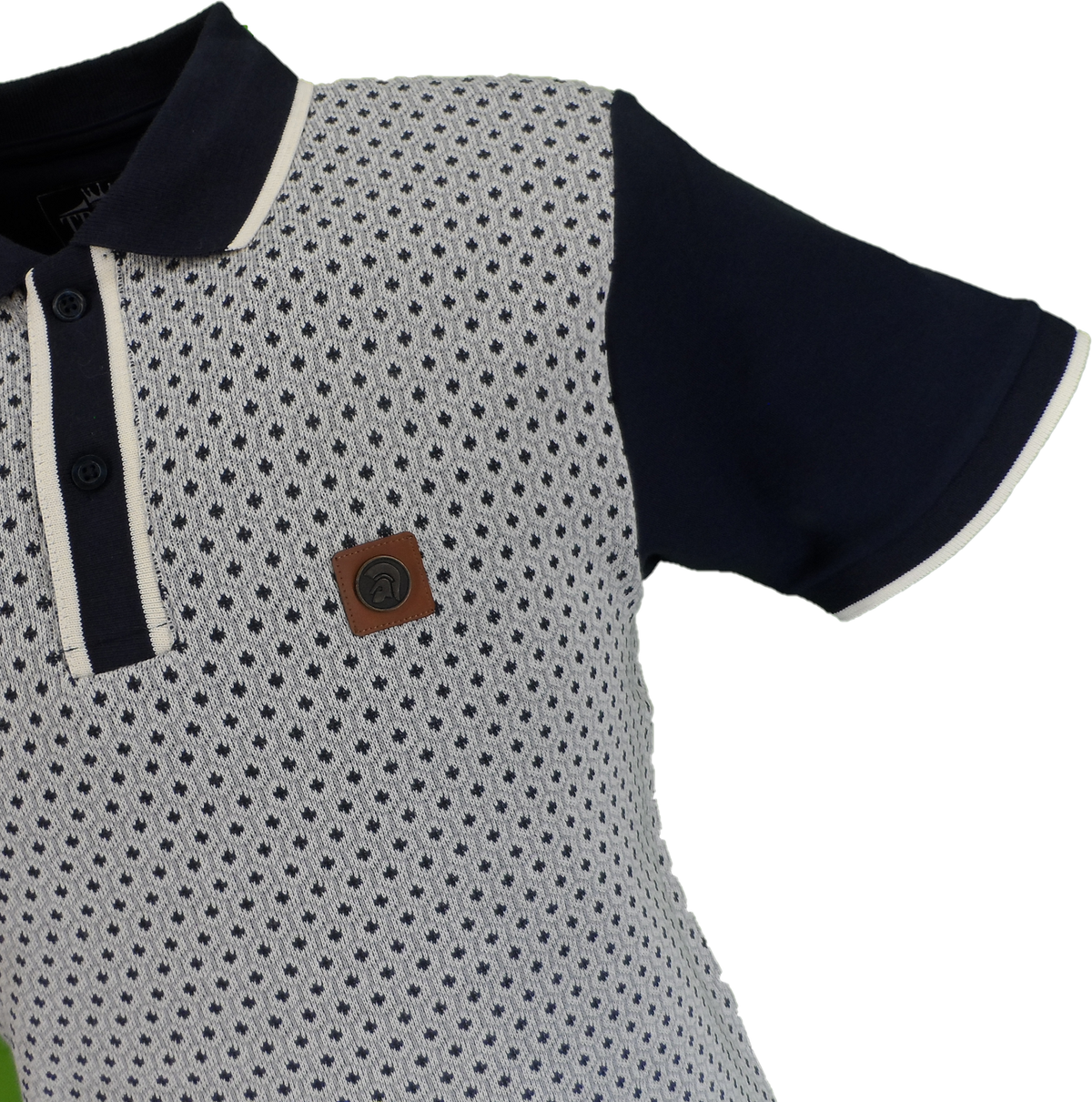 Trojan Mens Navy Motif Jacquard Panel Polo Shirt