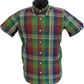 Trojan Mens Army Green Large Tartan Check Short Sleeved Shirts and Pocket Square