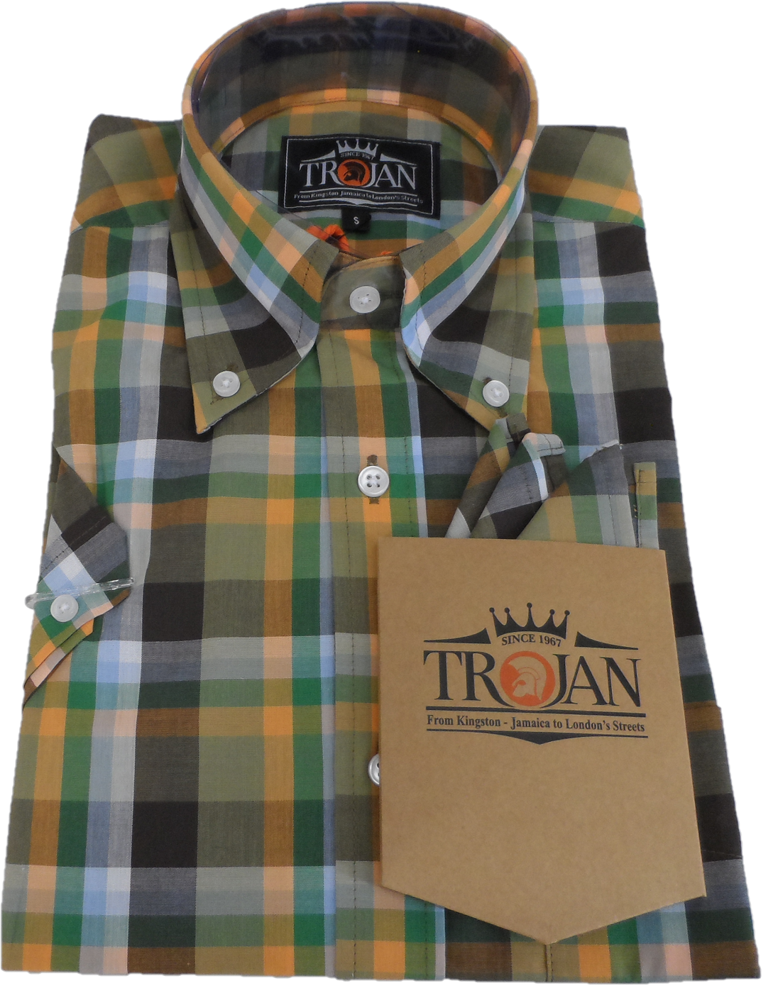 Trojan Mens Chocolate Multi-Check Check Short Sleeved Shirts and Pocket Square