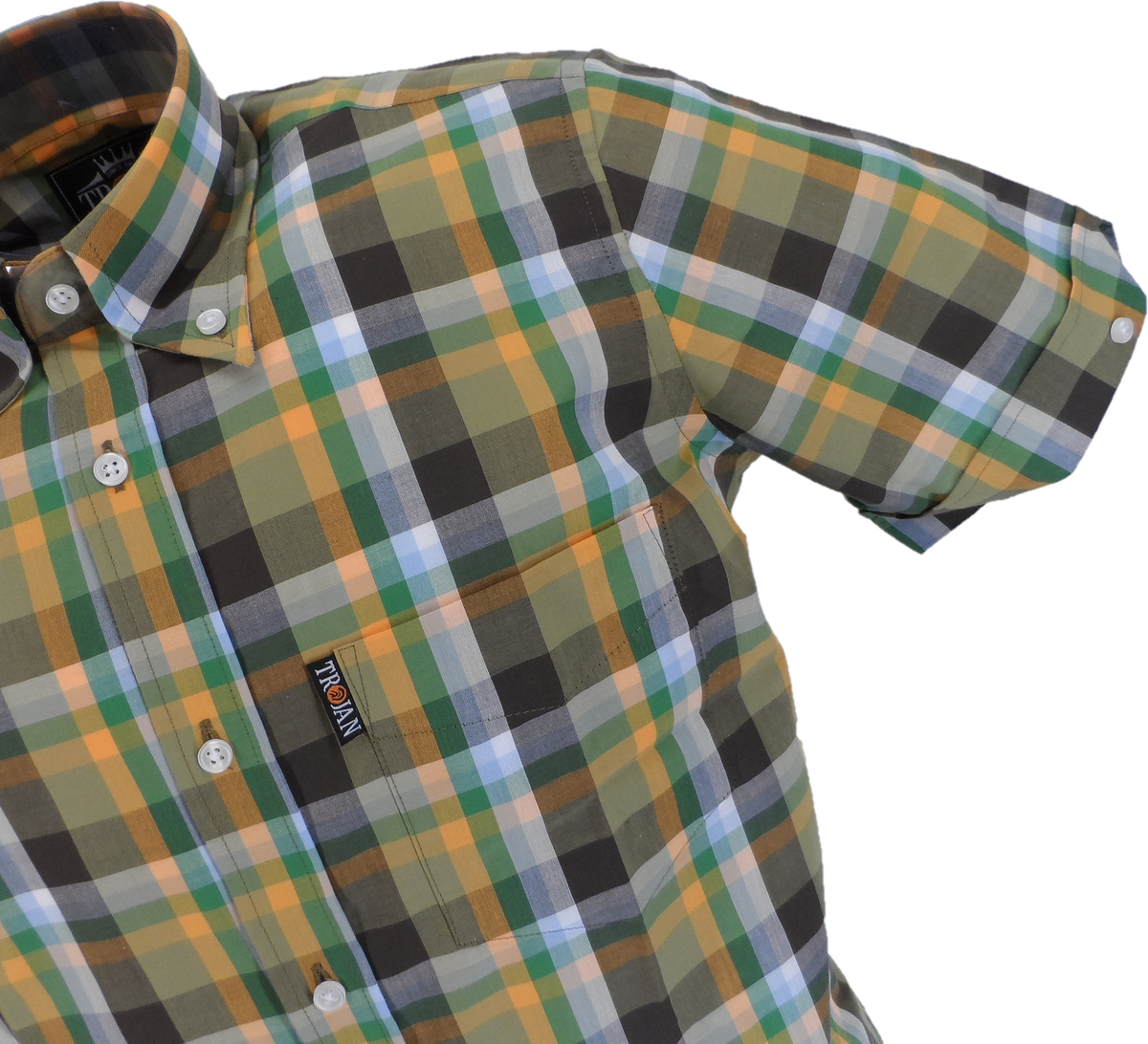 Trojan Mens Chocolate Multi-Check Check Short Sleeved Shirts and Pocket Square