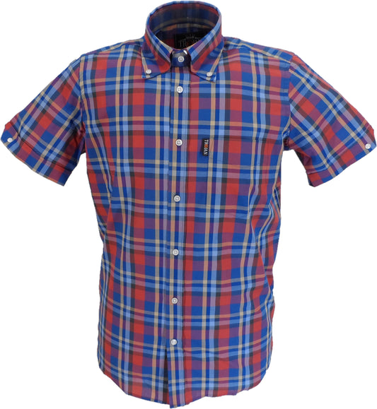 Trojan Mens Cobalt Multi Check Short Sleeved Shirts and Pocket Square