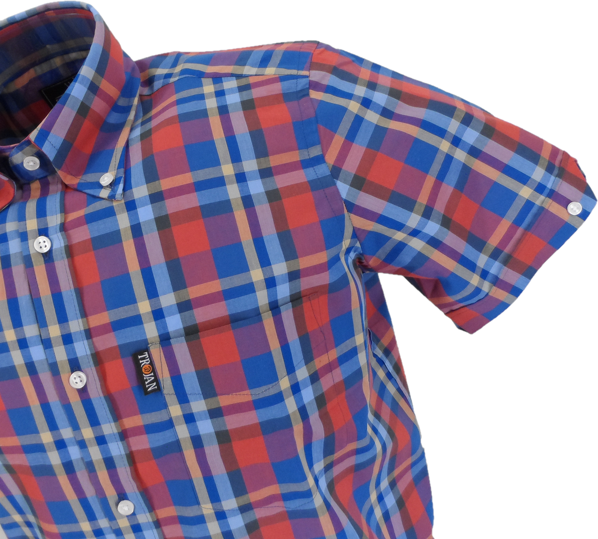 Trojan Mens Cobalt Multi Check Short Sleeved Shirts and Pocket Square