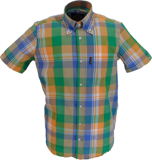Trojan Mens Green Large Tartan Check Short Sleeved Shirts and Pocket Square