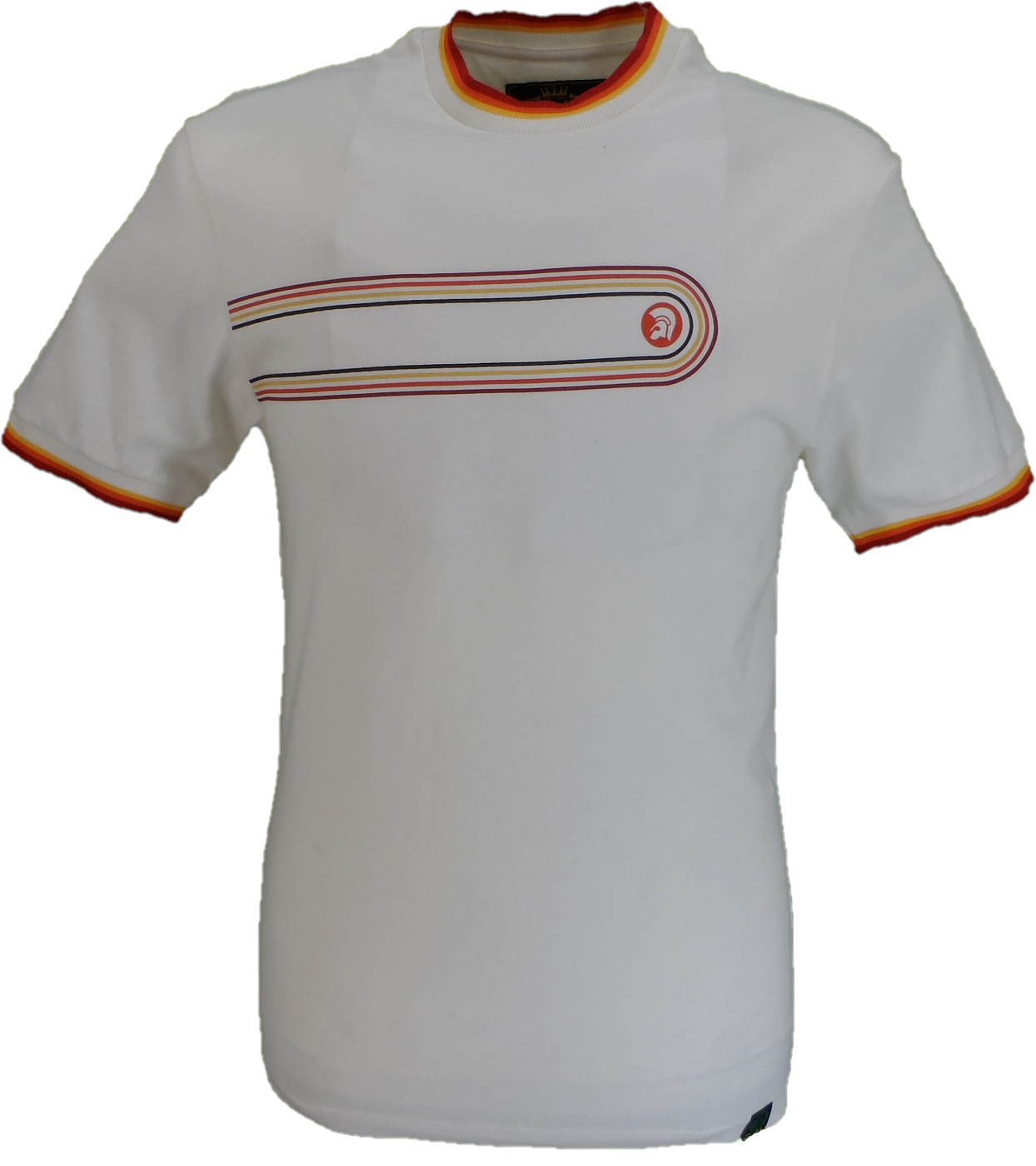 Trojan Mens Ecru Retro Print Ringer T Shirt