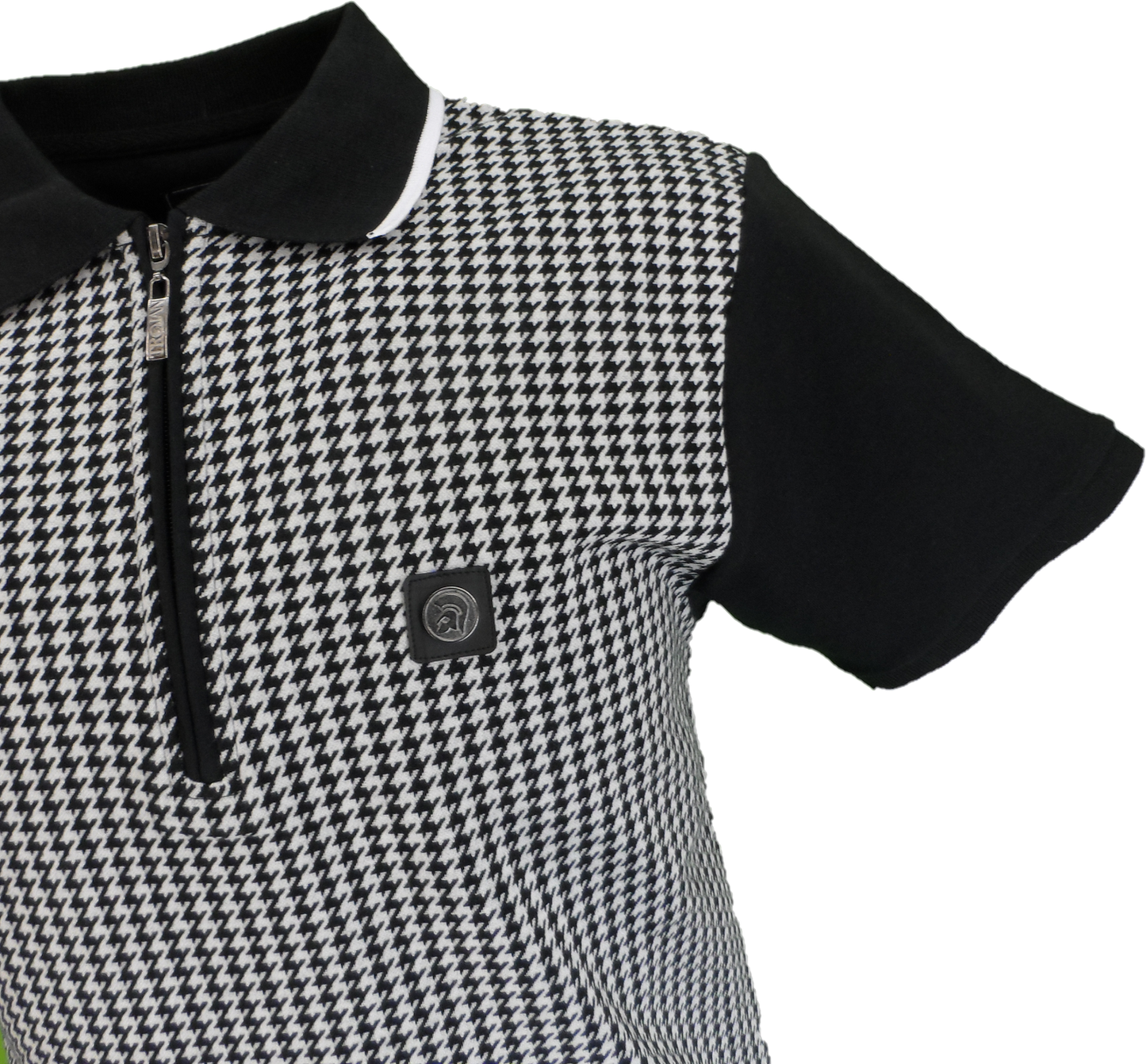 Trojan Mens Black Mono Houndstooth Zip Polo Polo Shirt
