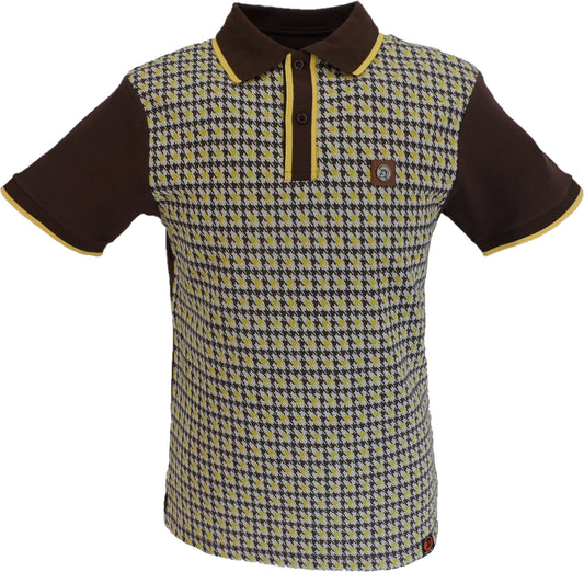 Trojan Mens Brown Retro Houndstooth Polo Shirt