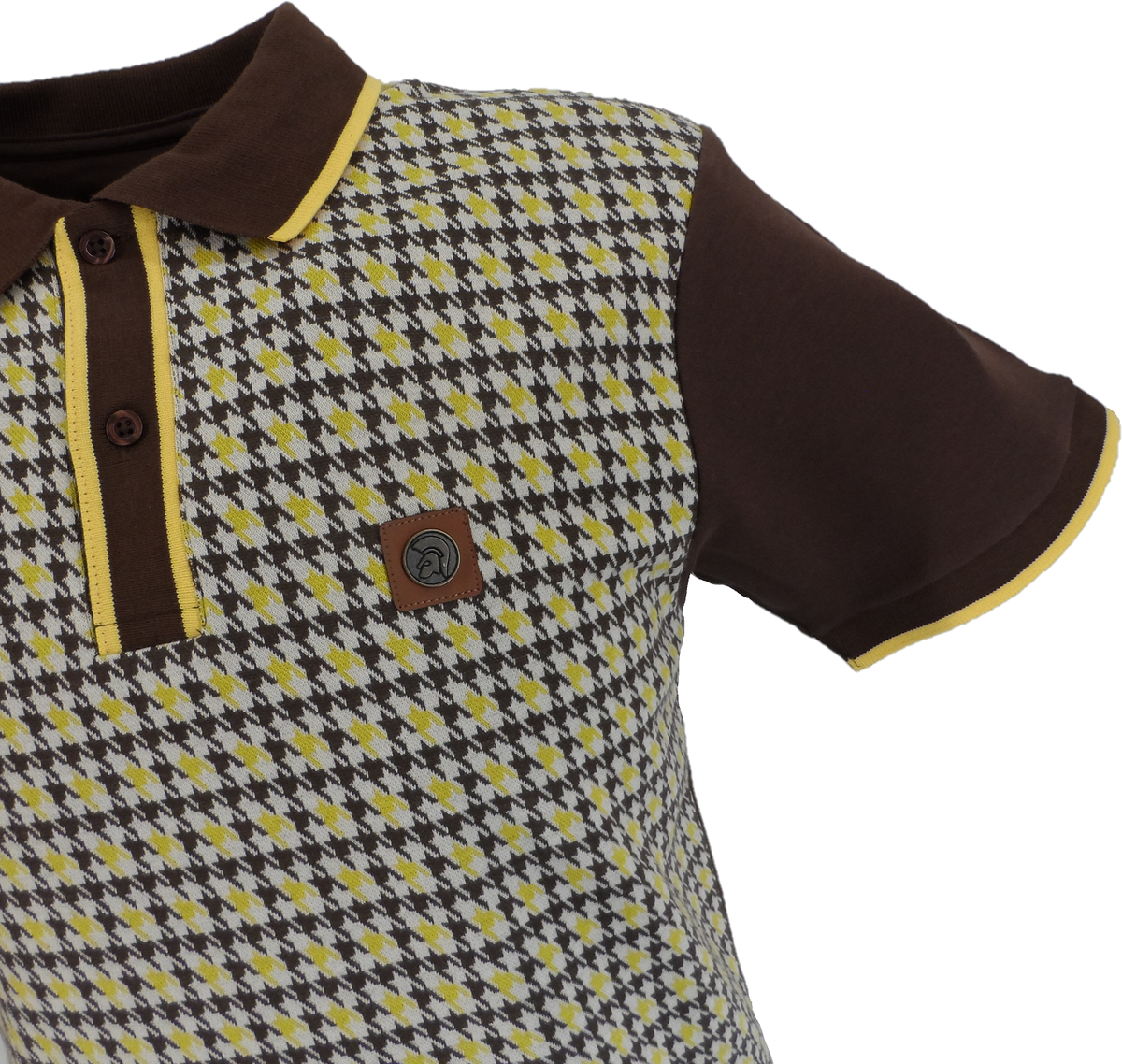 Trojan Mens Brown Retro Houndstooth Polo Shirt