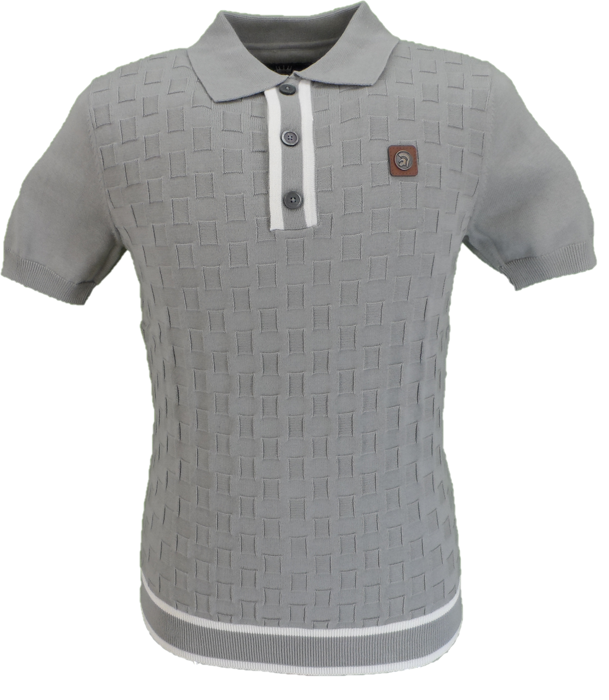 Trojan Mens Grey Self-Check Fine Gauge Polo Shirt