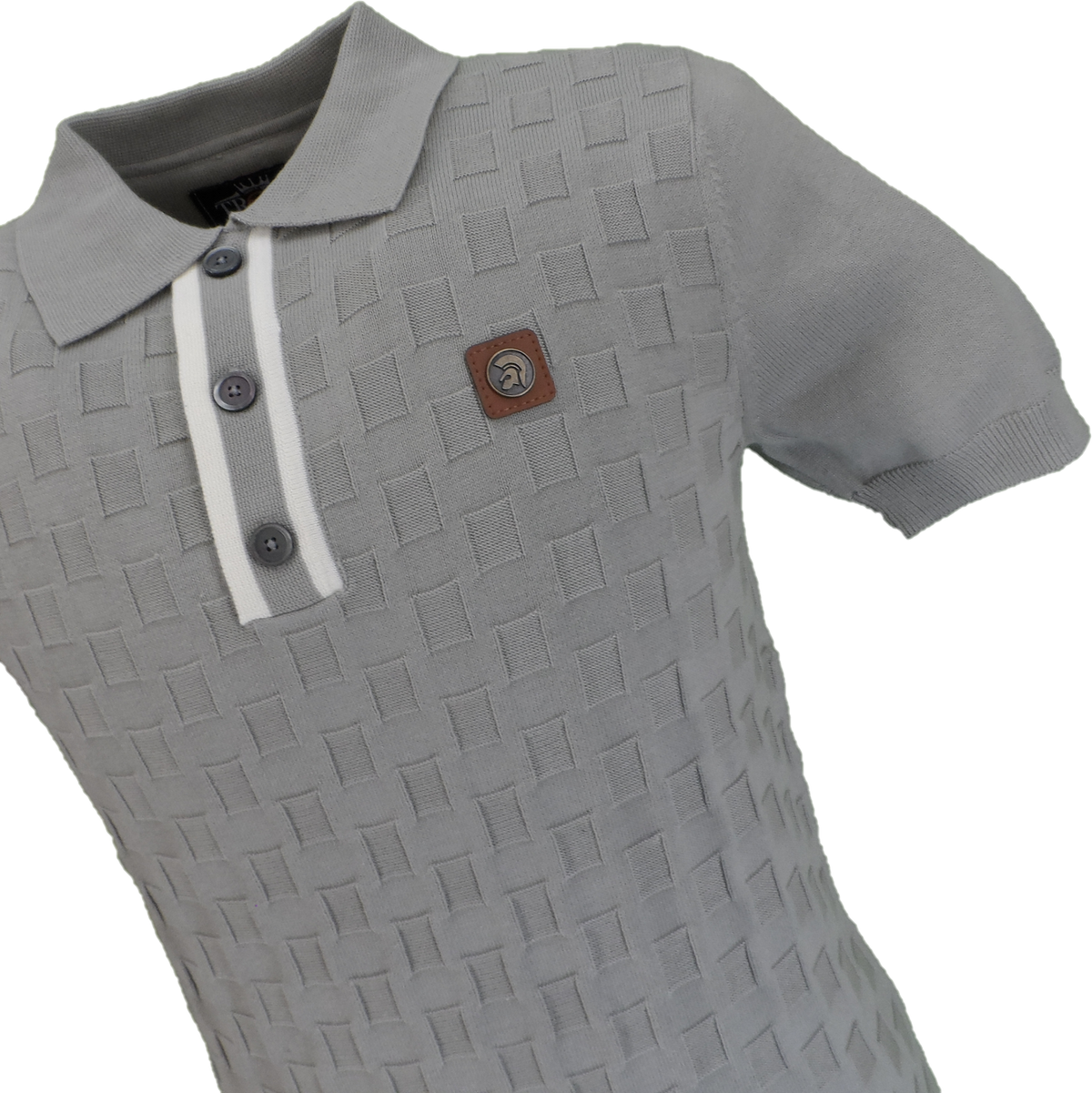 Trojan Mens Grey Self-Check Fine Gauge Polo Shirt