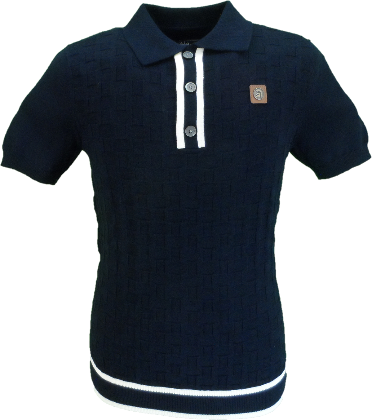 Trojan Mens Navy Blue Self-Check Fine Gauge Polo Shirt