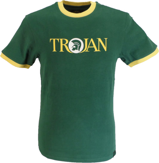Trojan Mens Green Rasta Logo 100% Cotton Peach T-Shirt