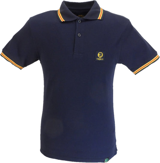 Trojan Mens Navy Blue Old School Pique Tipped Polo Shirt