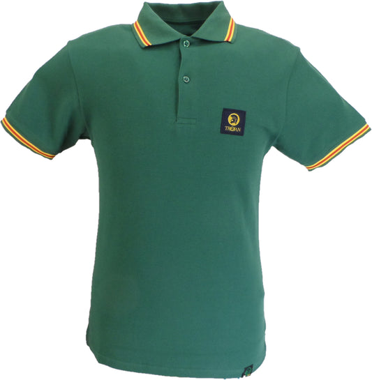 Trojan Mens Green Old School Pique Tipped Polo Shirt