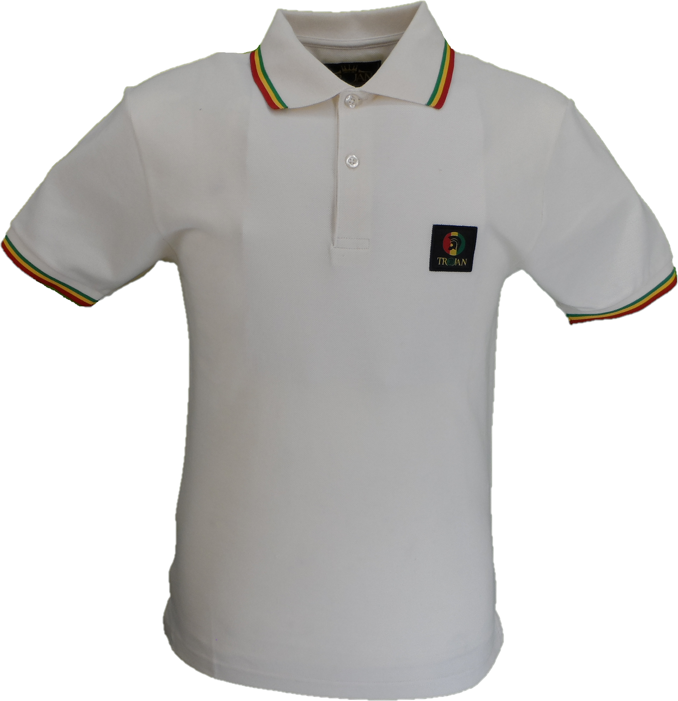 Trojan Mens Cream Rasta Flag Badge Twin Tipped Polo Shirt