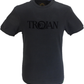 Trojan  Mens Black Logo 100% Self Flock T-Shirt