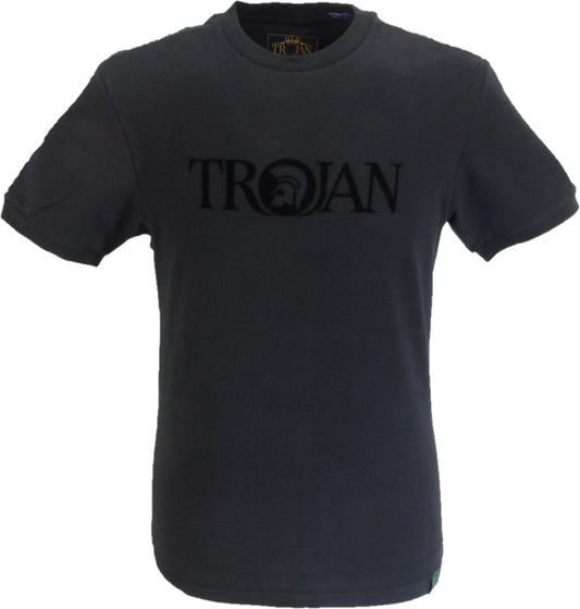 Trojan  Mens Black Logo 100% Self Flock T-Shirt