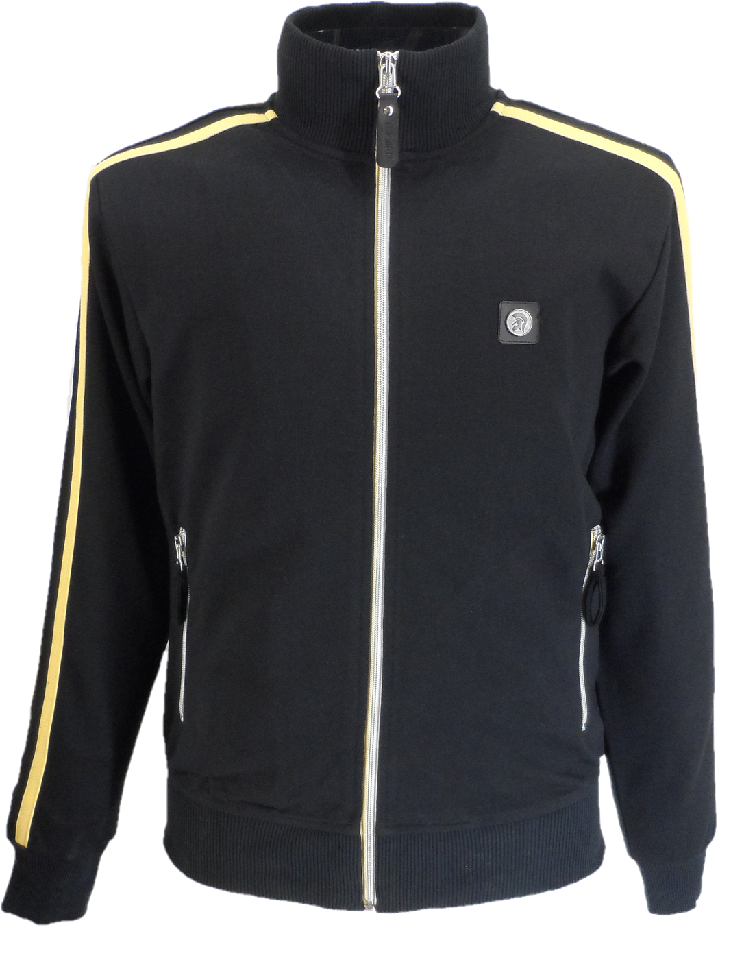 Trojan Mens Black Twin Stripe Contrast Zip Track Tops