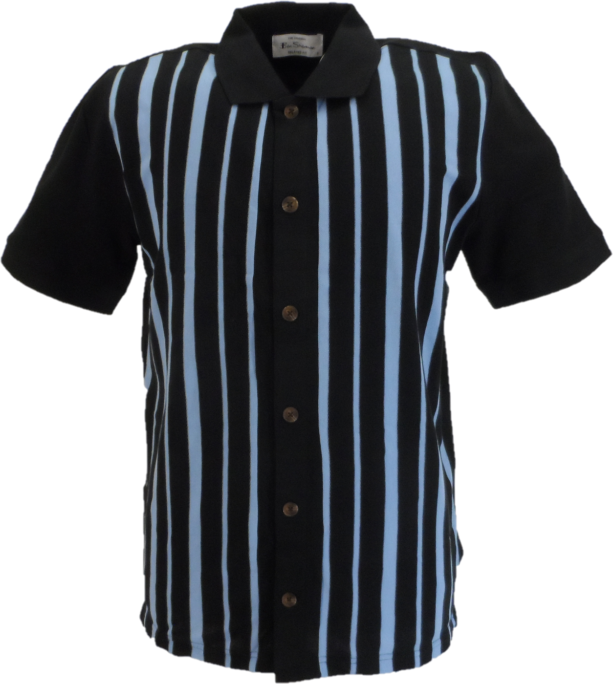 Ben Sherman Mens Black Striped Button Through Polo Cardigan
