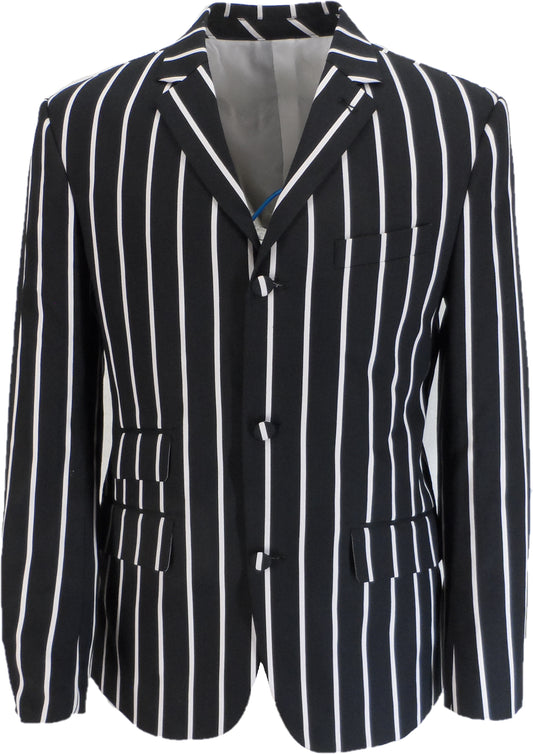 Mens Classic Retro Black/White Striped Boating Blazer Jacket