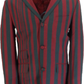 Mens Classic Retro Burgundy/Grey Striped Boating Blazer Jacket