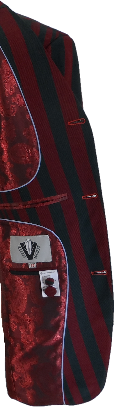Mens Classic Retro Burgundy/Grey Striped Boating Blazer Jacket