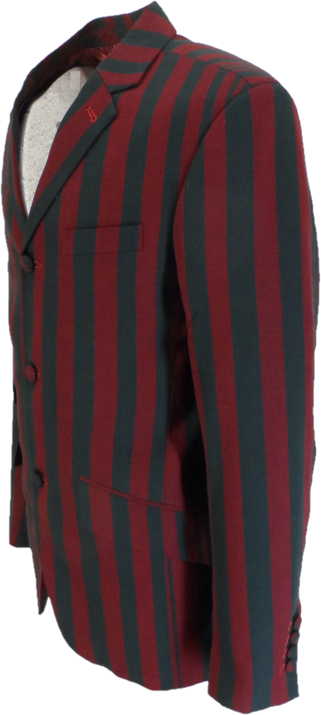 Mens Classic Retro Burgundy/Grey Striped Boating Blazer Jacket