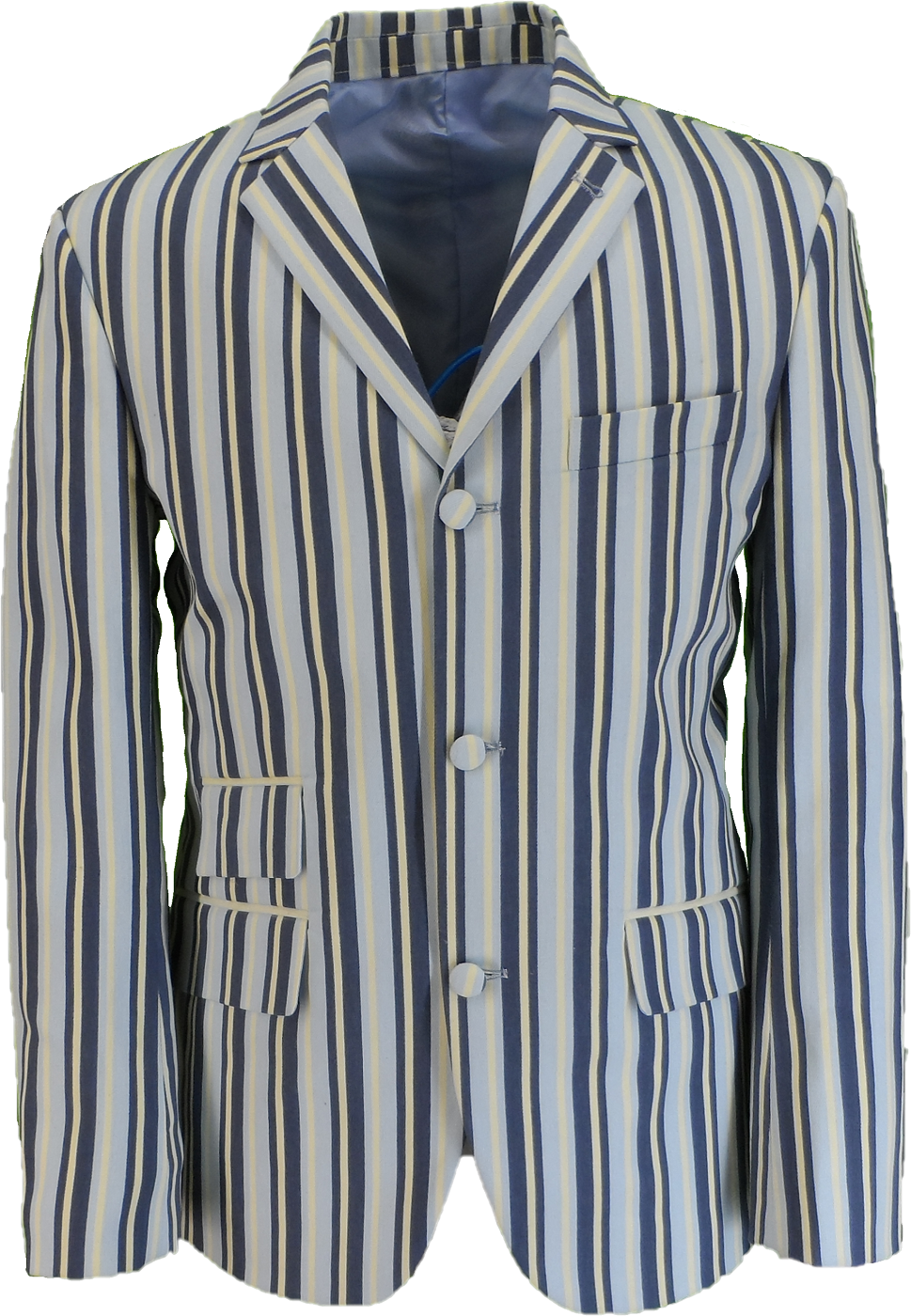 Mens Classic Retro Sky Blue Striped Boating Blazer Jacket