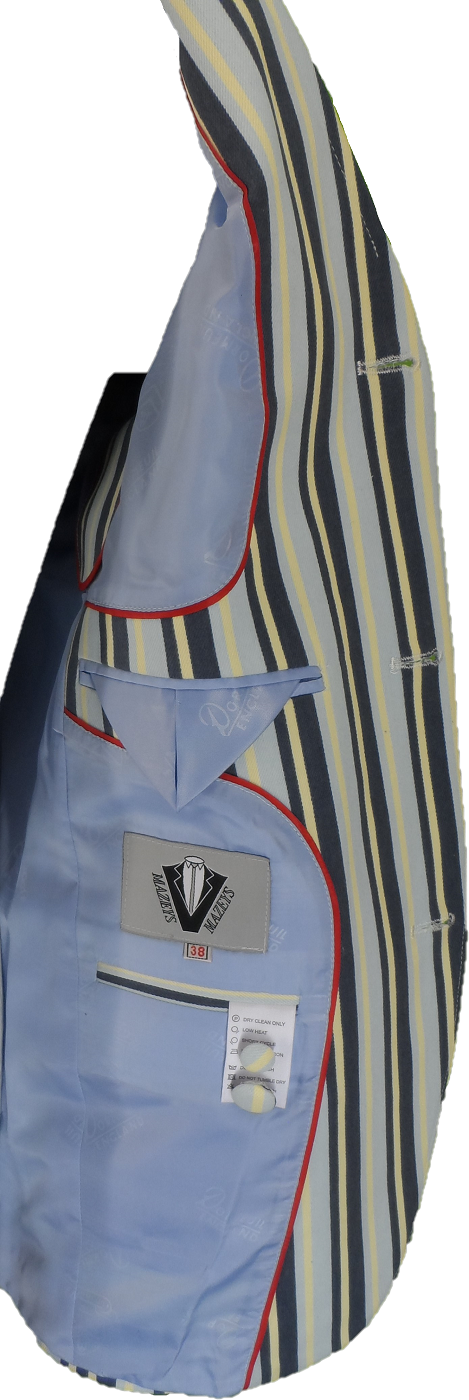 Mens Classic Retro Sky Blue Striped Boating Blazer Jacket