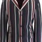 Mens Classic Retro Navy Blue Striped Boating Blazer Jacket
