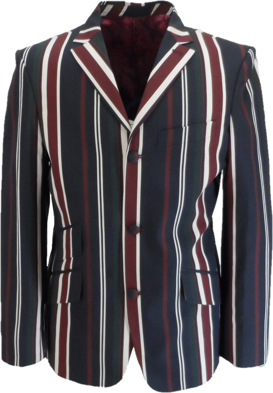 Mens Classic Retro Navy Blue Striped Boating Blazer Jacket