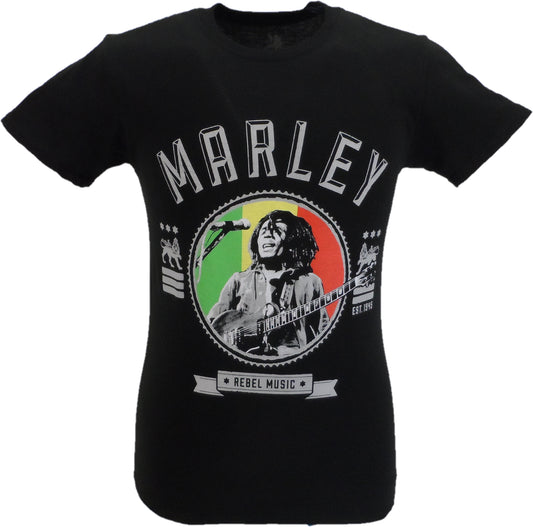 Mens Official Licensed Bob Marley Black Rebel Music Seal T Shirt