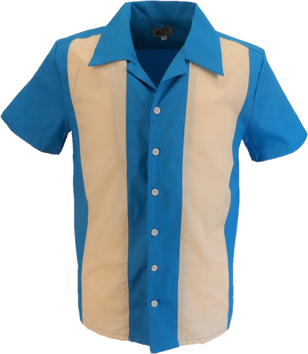 Bowling Shirts روكابيلي باللون الأزرق المتوسط Mazeys