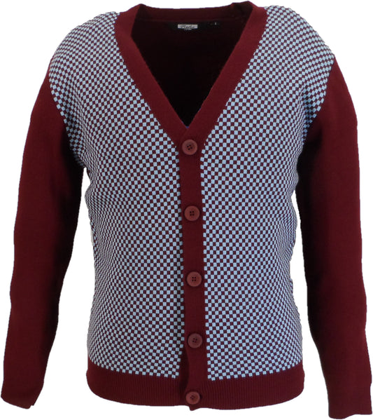 Relco Classic Retro Burgundy/Sky Checkerboard Cardigan