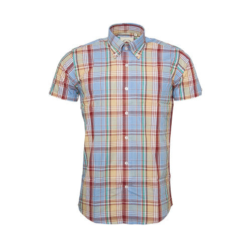 Relco Mens Blue Checked Short Sleeved Button Down Shirts