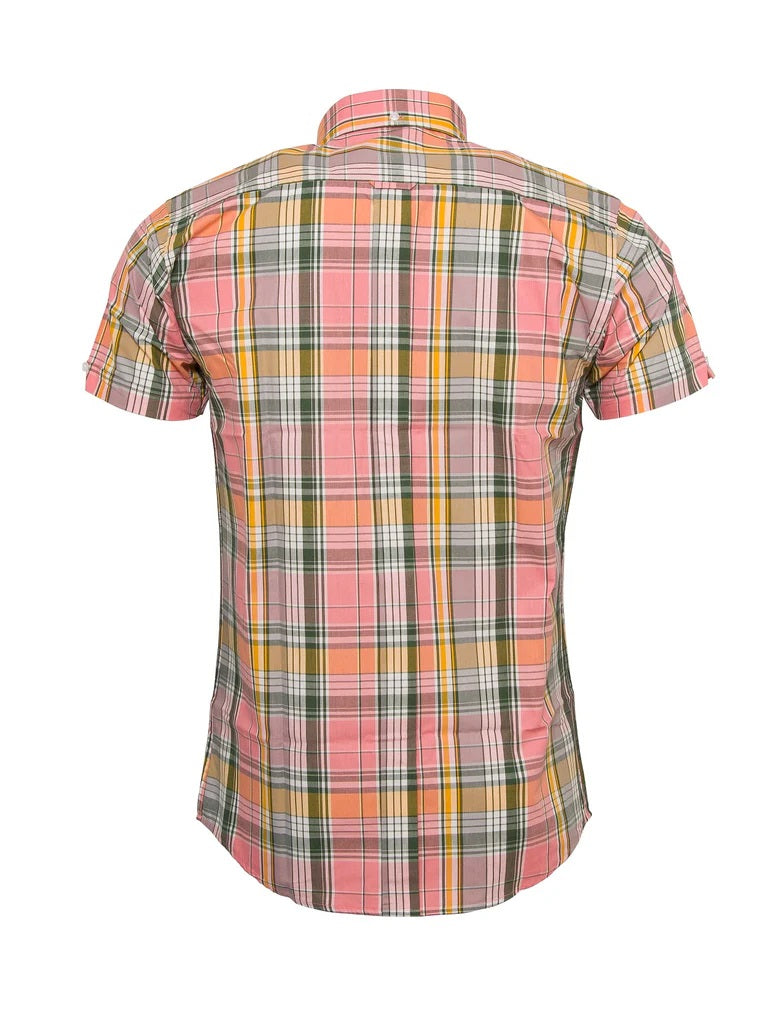 Relco Mens Pink Checked Short Sleeved Button Down Shirts