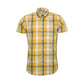 Yellow and green plaid short-sleeve shirt on a white background