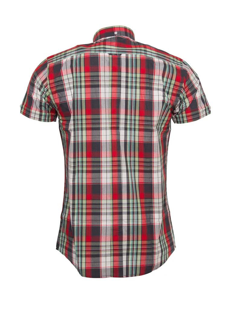 Relco Mens Grey Checked Short Sleeved Button Down Shirts